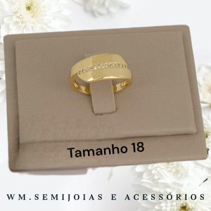 Anel filete cravação em microzircônias Banho Ouro Tamanho
