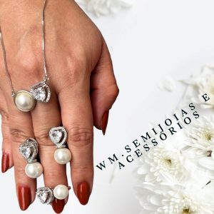 Conjunto Pérola e Zircônia Cristal