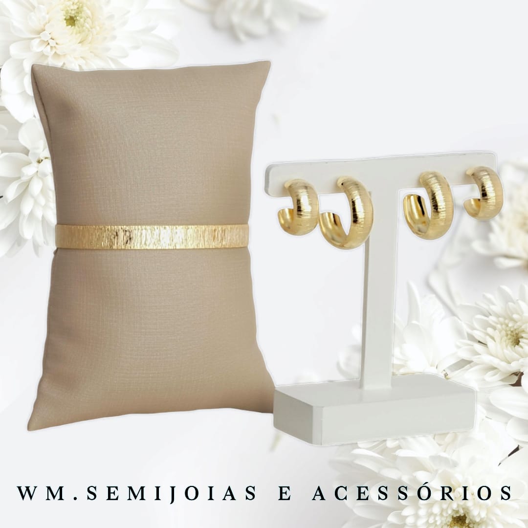 Conjunto Bracelete e argolas lixadas em Banho Ouro